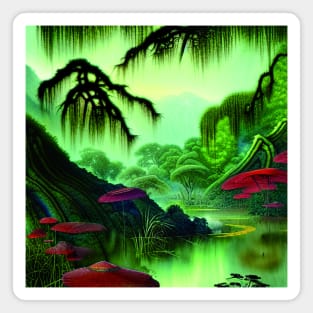 Digital Painting Scene Of a Lake Between Many Colorful Plants, Amazing Nature Magnet